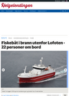 Fiskebåt i brann utenfor Lofoten - 22 personer om bord